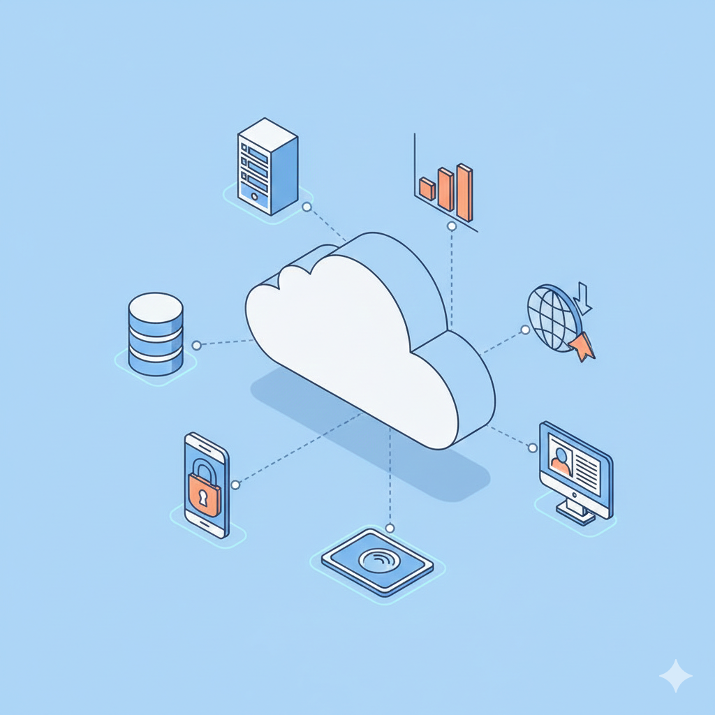 Ilustrasi konsep infrastruktur teknologi untuk Migrasi Sistem Cloud Forwarding yang terintegrasi